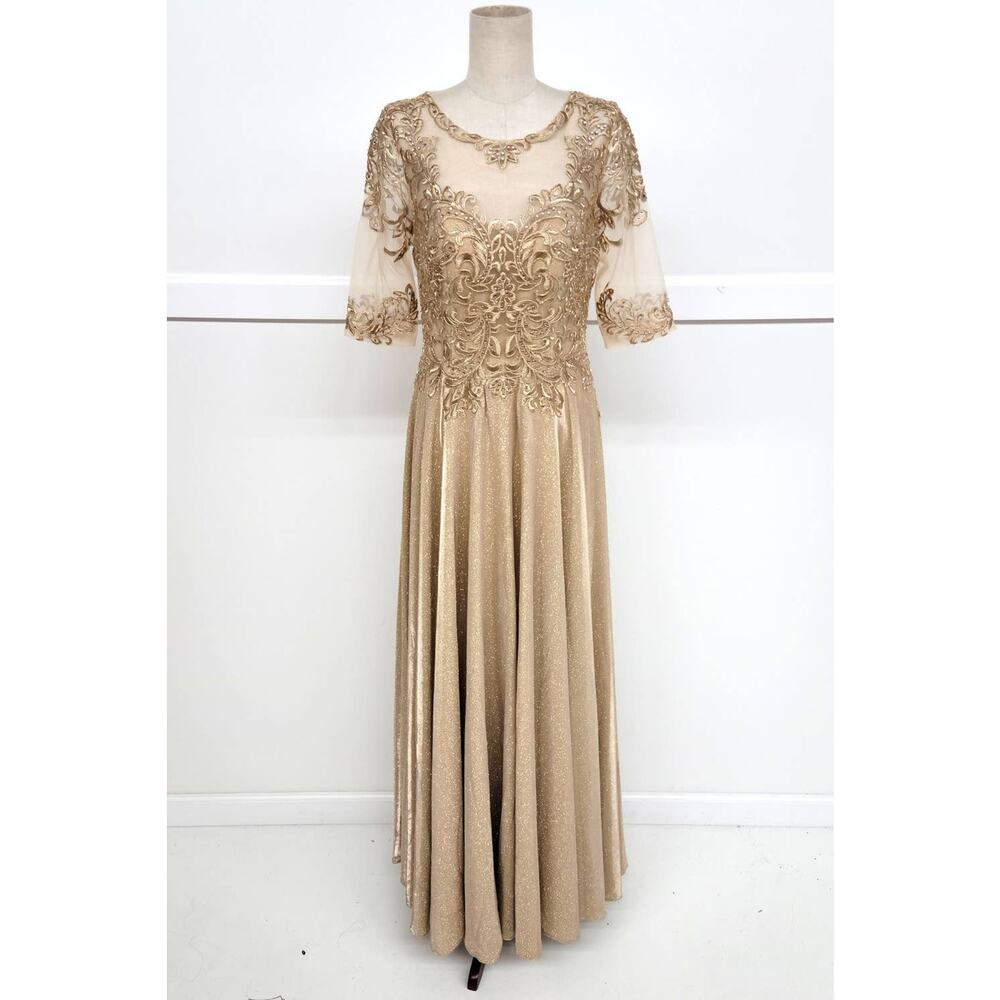 Chicas J006 Missy Maxi Dress Women L Blue Sparkly 3/4 Sleeve Formal Gown NWT - Picture 8 of 16